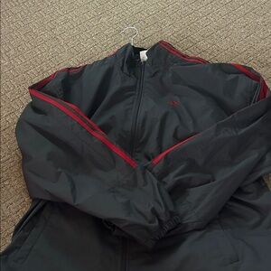adidas Black Windbreaker with Red Stripe Accents